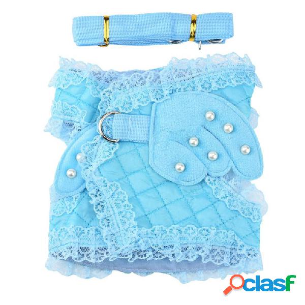 Bonito Rendas Anjo Pérola asas Pet Dog Peito Cinta + Corda