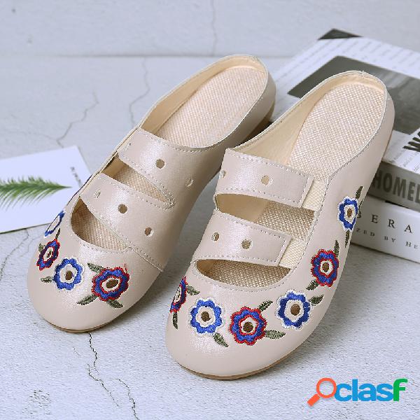 Bordado Retro Elastic Banda Rodada Toe Backless Planos