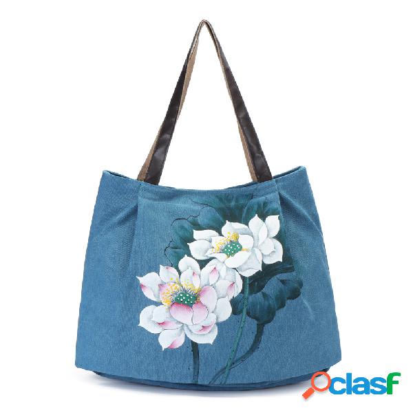 Brenice Hand Painted Flower Handbags Sacos de compras de