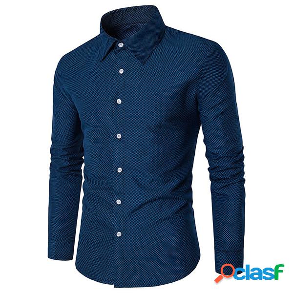 Camisa Homens Casual Cor Pura Algodão Manga Longa Tamanho