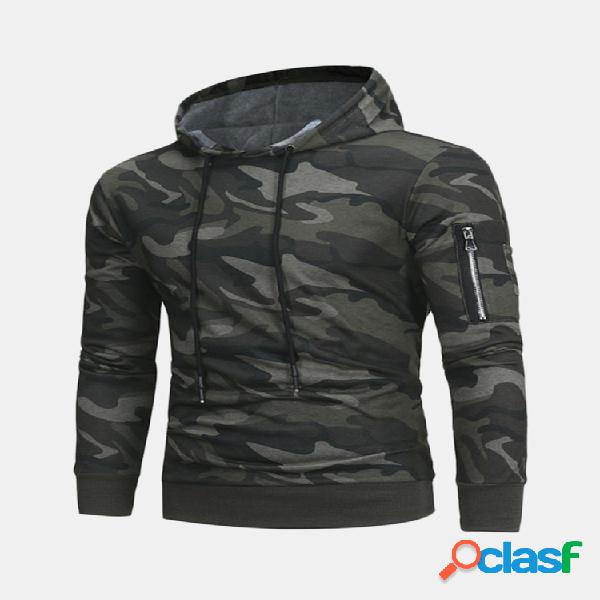Camisola Camuflagem Camuflagem para homens com capuz de