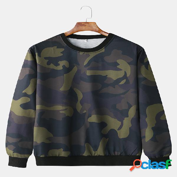 Camuflagem de algodão para homens Impresso Pulôver casual