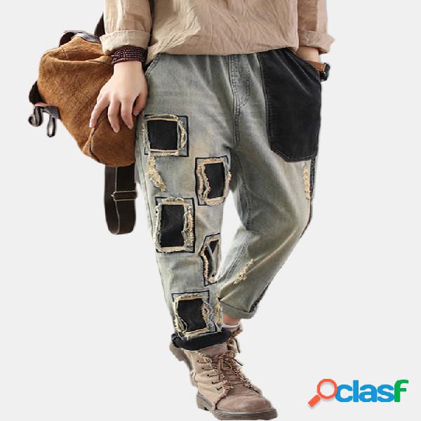 Casual Patch Pocket Harem Denin