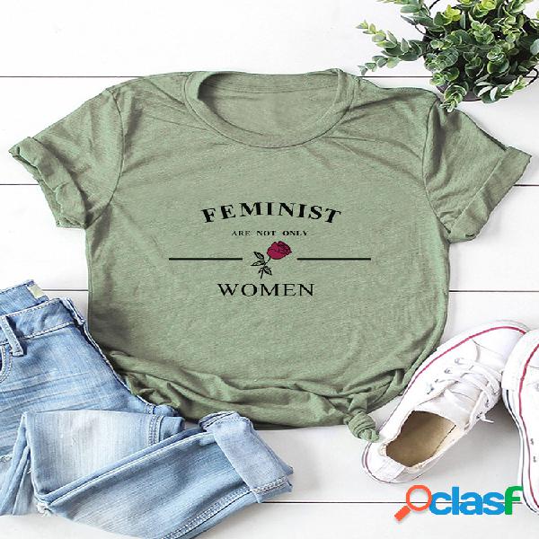 Casual Rose Letters Print Plus Tamanho Camiseta