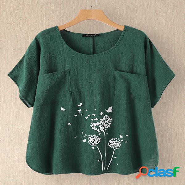 Casual impressão O-pescoço Plus tamanho camiseta com