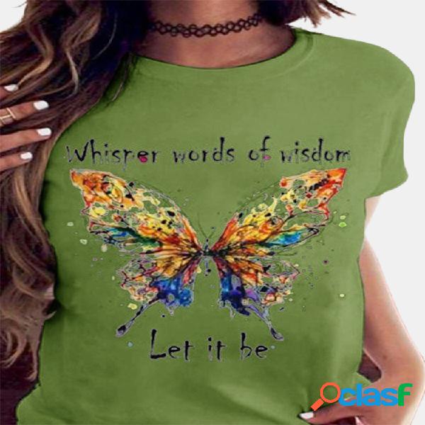 Colorful T-shirt com estampa de letra de borboleta de manga