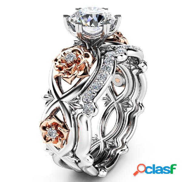 Conjunto de Anel Elegante Óxido Embutido Rosa Dourada