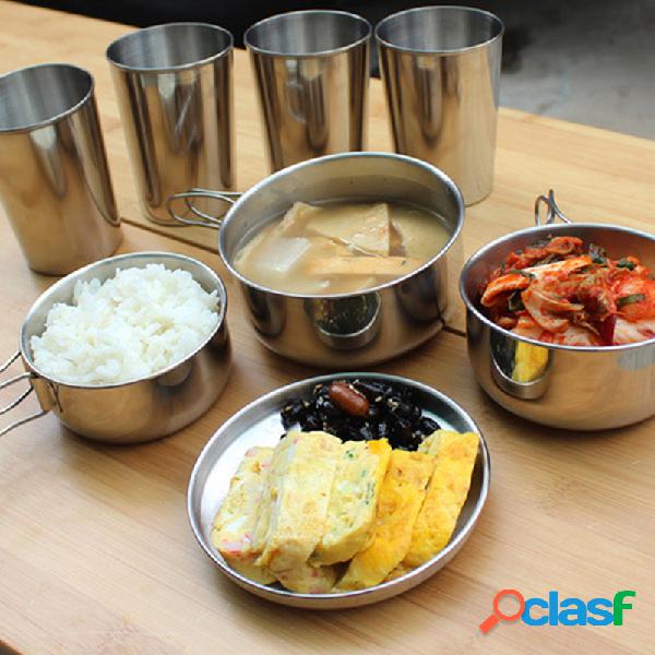 Cookware ao ar livre de 6 partes que acampa o jogo de aço
