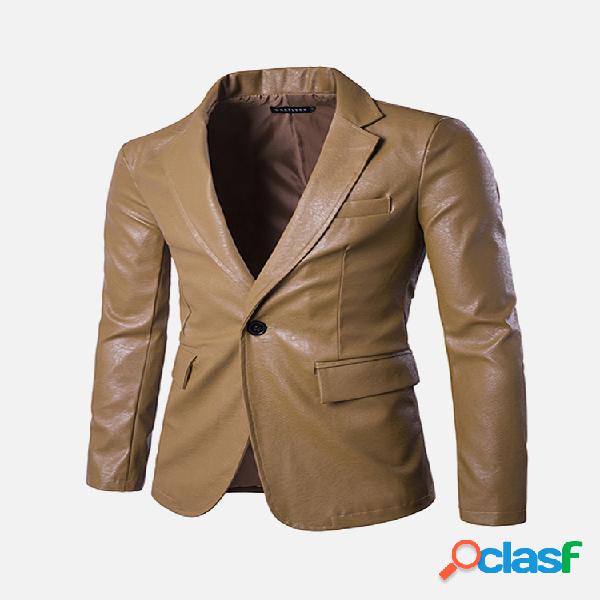 Cor sólida PU One Botão Slim Fit Bress Blazer Suit for Men