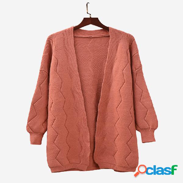 Cor sólida de manga comprida Open Split Casual Cardigans