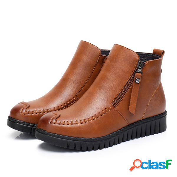 Costura botas casuais de peles quentes para mulheres