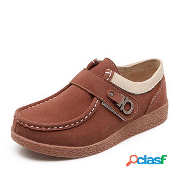 Couro Casual Metal Flat Soft Suave Gancho Loop Oxford Shoes