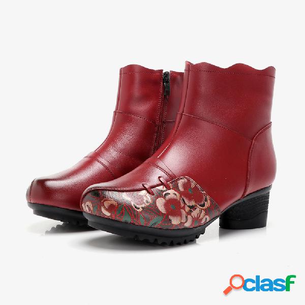 Couro Genuíno Botas ocasionais de emenda em torno do
