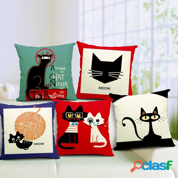 Cute Cartton Cat Print Almofada de algodão Almofada de