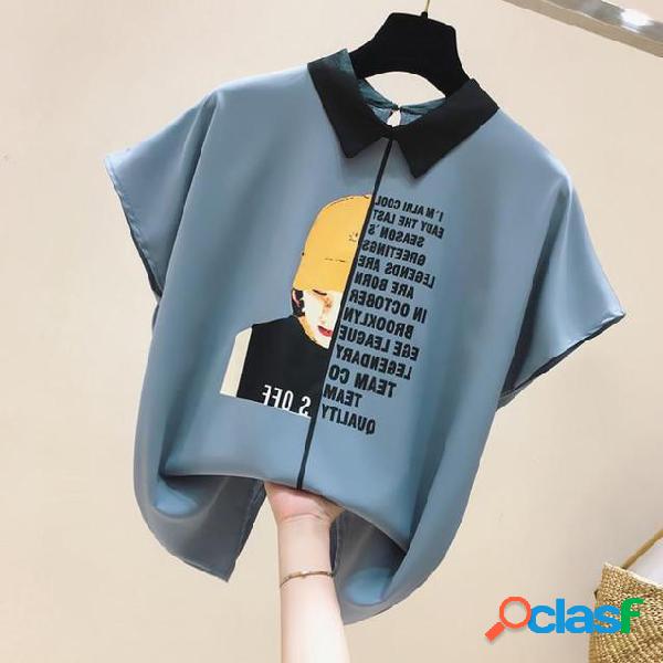 Design Letra Impressão Menina Chiffon Camisa Com Manga