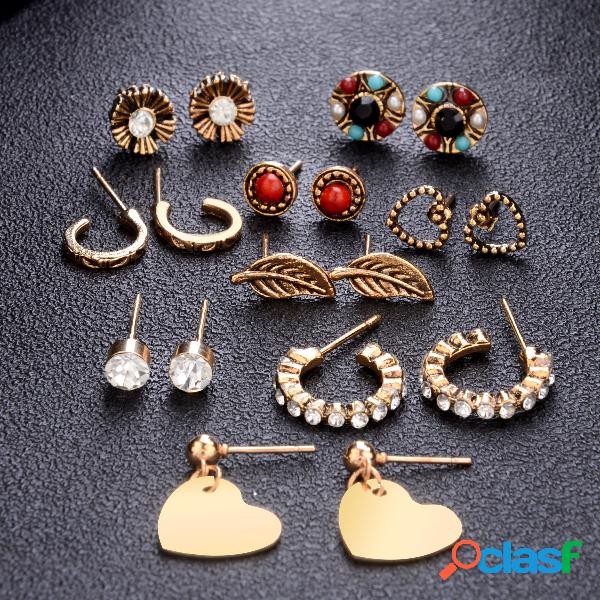 Diamante do vintage Brincos em forma de coração conjunto