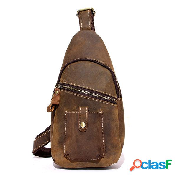 Ekphero Couro Genuíno Peito Bolsa Casual Vintage Primeira