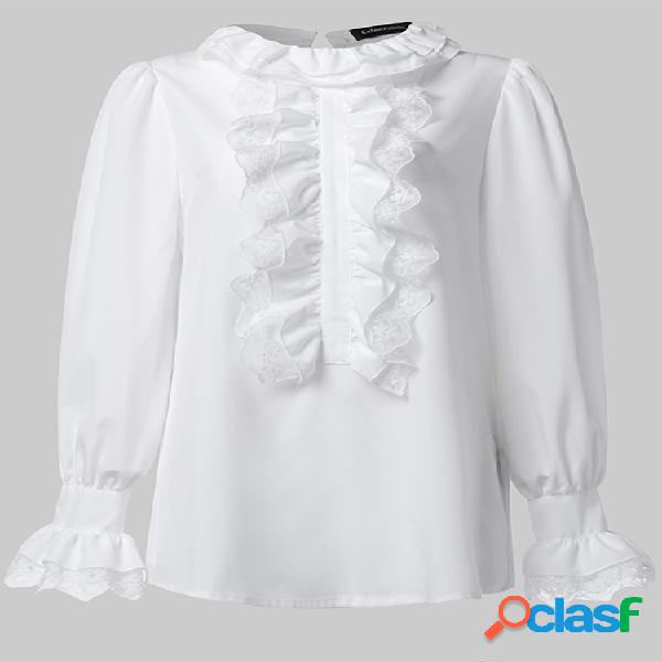 Estilo Tribunal Vintage Ruffle Camisa Blusa de mulheres