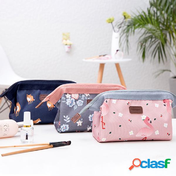 Flamingo Art Printing Planta Estilo Retro Cosméticos Bolsa