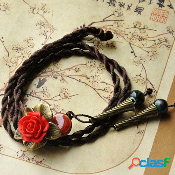 Flor do vintage Pingente Colar Rodada Bead Trumpet Encanto