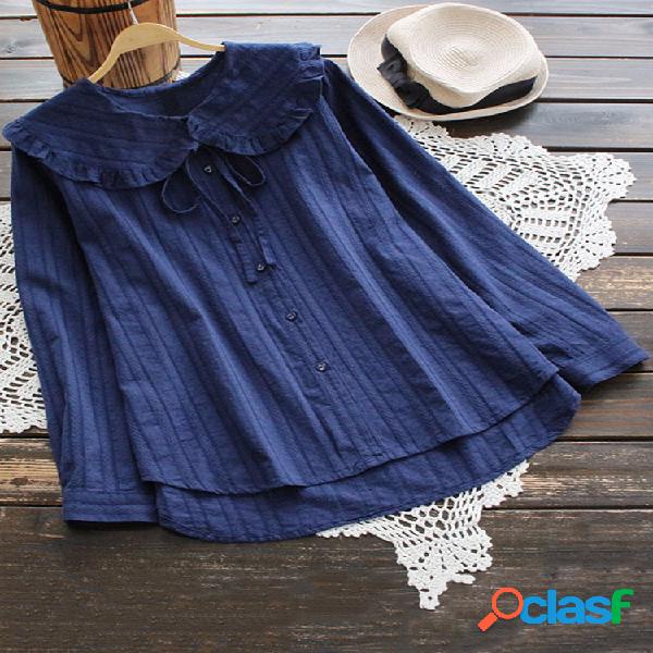 Flouncing Vintage Bandage Pure Color Irregular Women Blusas
