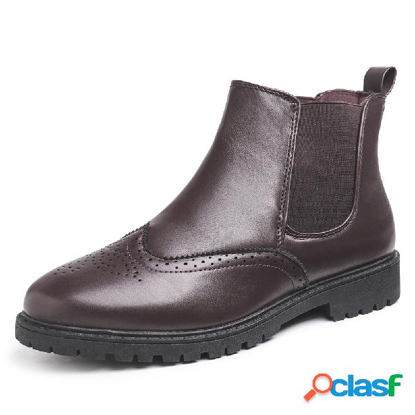 Homens Brogue Esculpido Elastic Slip On Elegante Chelsea