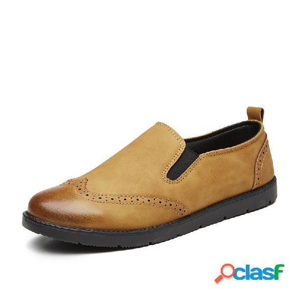 Homens Brogue Esculpido Soft Único Elastic Slip On Casual