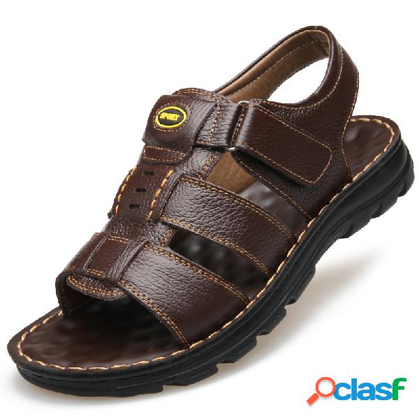 Homens Couro De Vaca Genuine Gancho Loop Aberto Toe De Água