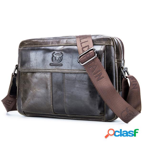 Homens Couro Genuíno Bolsa Solid Casual Crossbody Bolsa