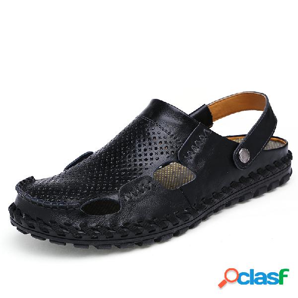 Homens Fechados Toe Hand Stitching Outdoor Praia Sandálias