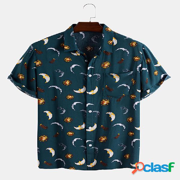 Homens Fun Crescent Star Print Casual Camisa