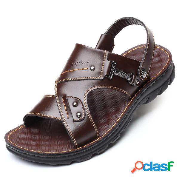 Homens Microfibra Couro Metal Decoração Praia Chinelo