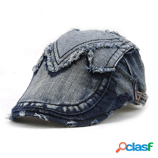 Homens Mulheres Casual Cotton Denim Beret Cap UV Proteção