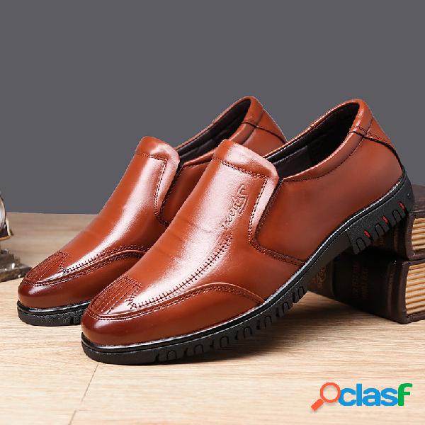 Homens Pure Color Couro Genuíno Antiderrapante Soft Sapatos