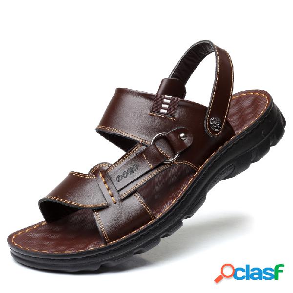 Homens Pure Color Couro Soft Chinelo Casual Praia Sandálias
