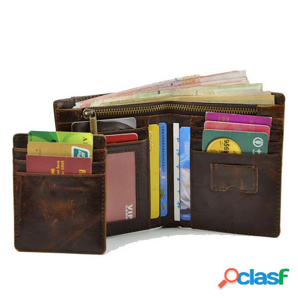 Homens Retro Couro Genuíno Zipper Carteira Carteira