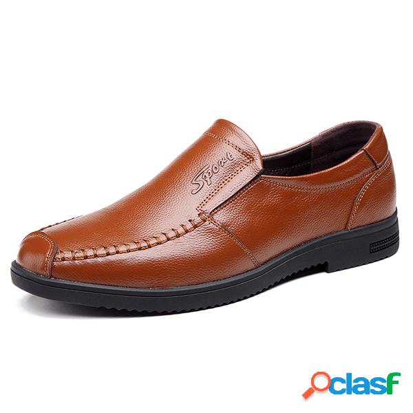 Homens Soft Mão de Couro de Vaca Costura Slip On Casual