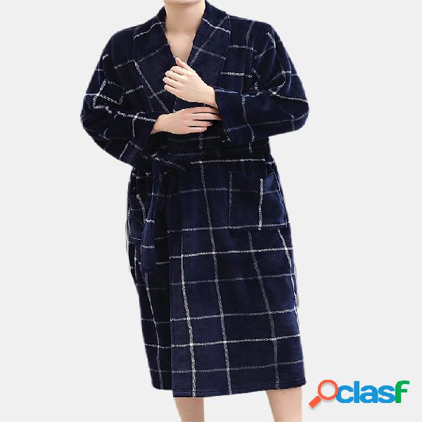Homens engrossar manta de flanela pijama inverno quente