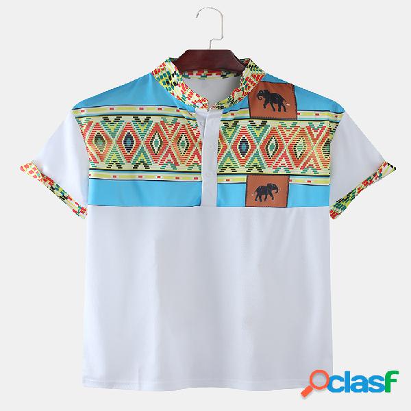 Homens tribais étnicas elefante totem impressão Henley