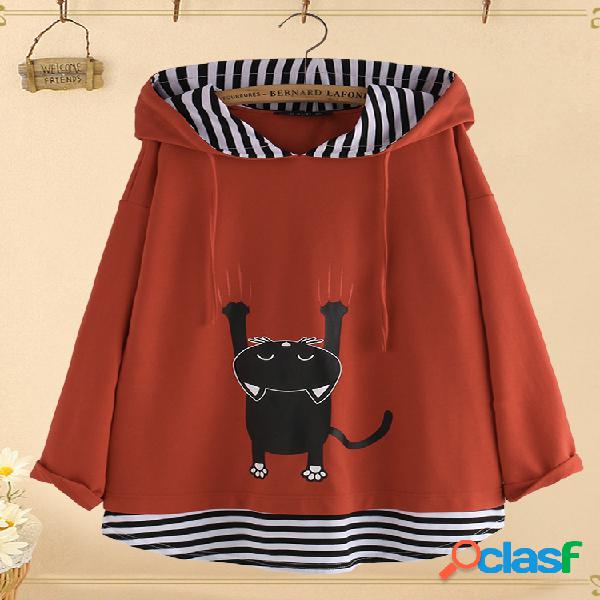 Hoodies com capuz e manga comprida listrada de impressão