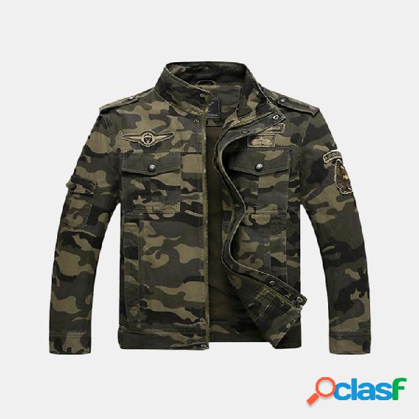 Jaqueta Militar Solta Masculina de Algodão Camuflagem