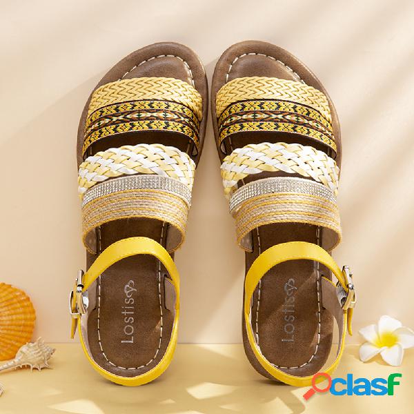 LOSTISY Mulheres Casual Bohemia Toe Aberto Buckle Sandálias