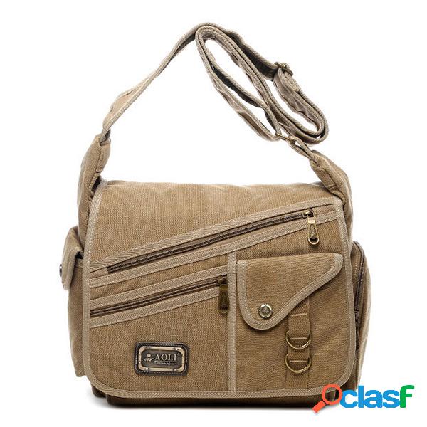 Lona Casual Vintage Grande Capacidade Multi-bolso Crossbody