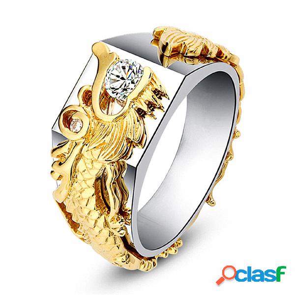 Luxo Ouro Dragão Homens Anel 18k Chapeamento De Ouro Anéis