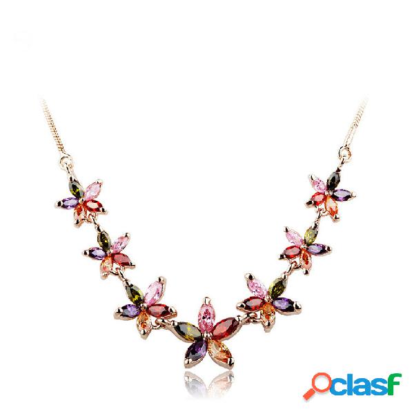 Luxo Rose Gold Colares Colorido Zircon Flor Delicate Colar