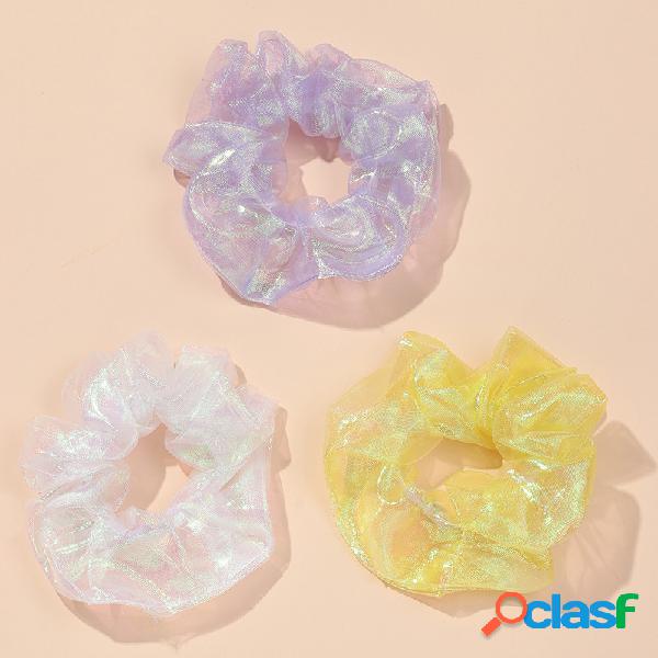 Malha perolada Chiffon Scrunchie Elástico Cabelo Faixas de