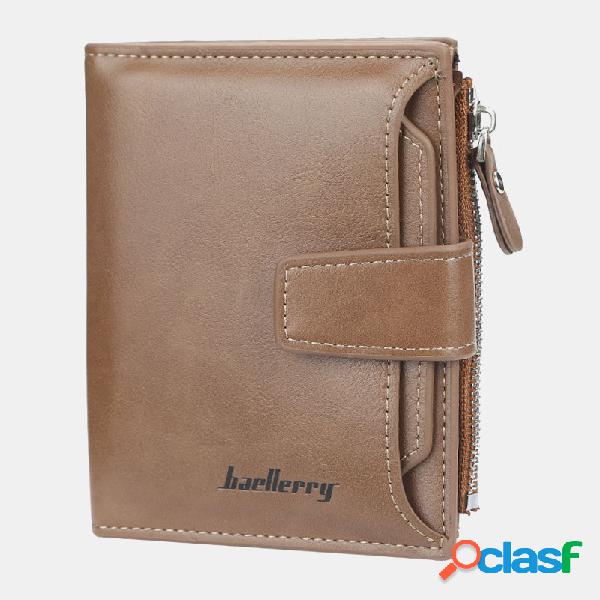 Men 21 Card Slots Zipper Purse Destacável Casual Solid