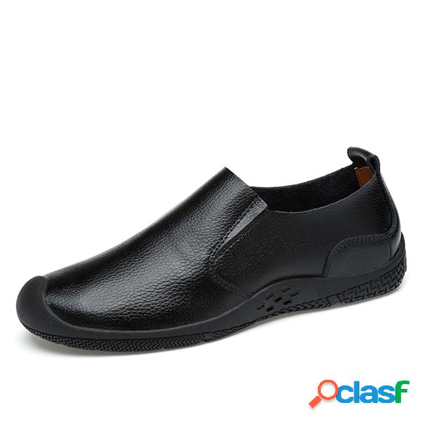 Men Cow Leather Non-slip Soft Sole Casual Shoes