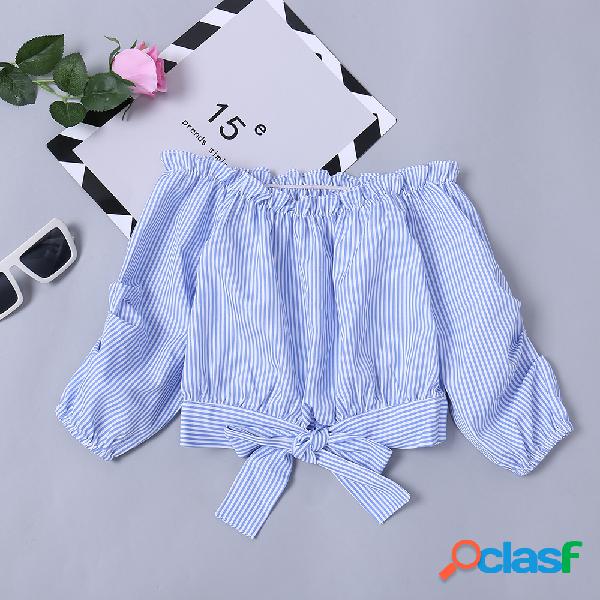 Meninas Off-ombro Ruffled Manga Comprida Camisa Tops Para