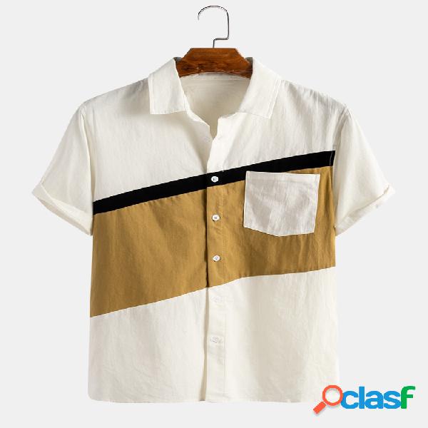 Mens 100% algodão retalhos camisas de bolso respirável